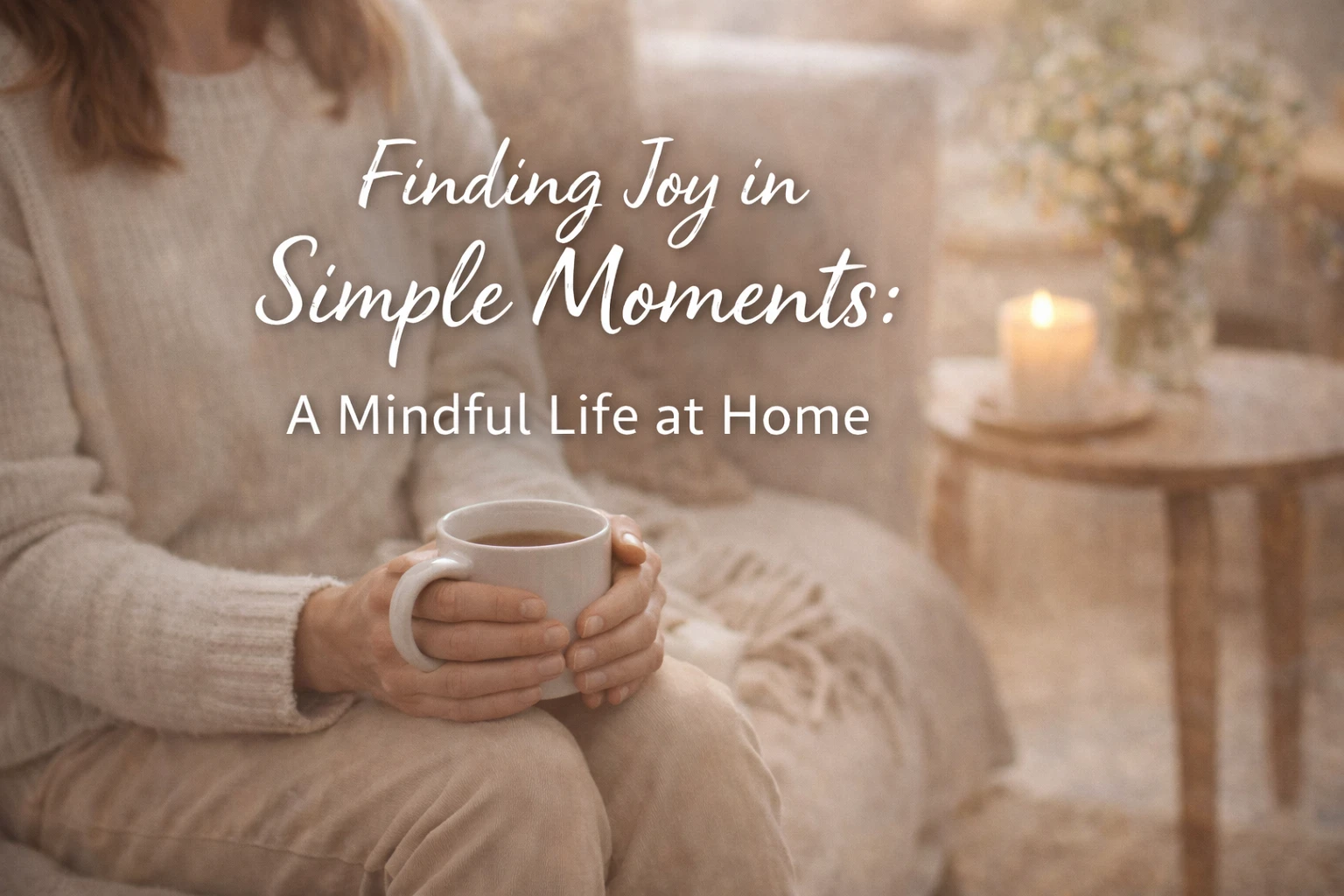 Woman enjoying a quiet moment at home with a warm cup of tea, representing finding joy in simple moments and mindful living at home