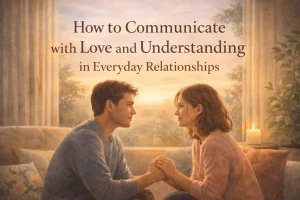 Couple communicating with love and understanding in a calm home environment