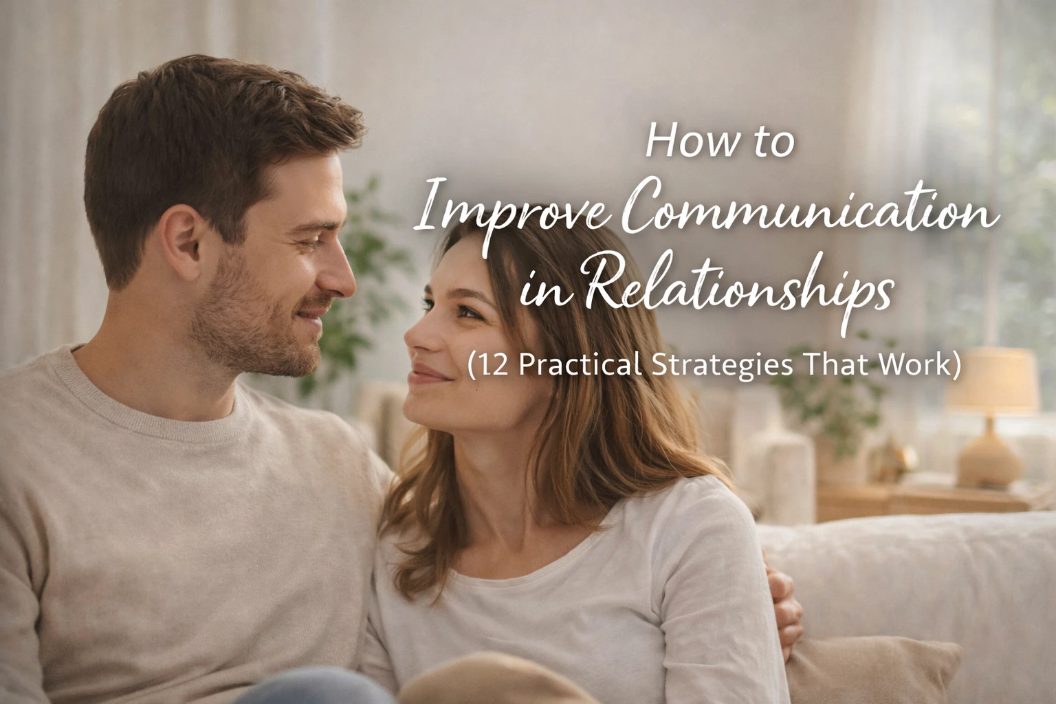 Couple communicating openly in a calm modern setting illustrating how to improve communication in relationships