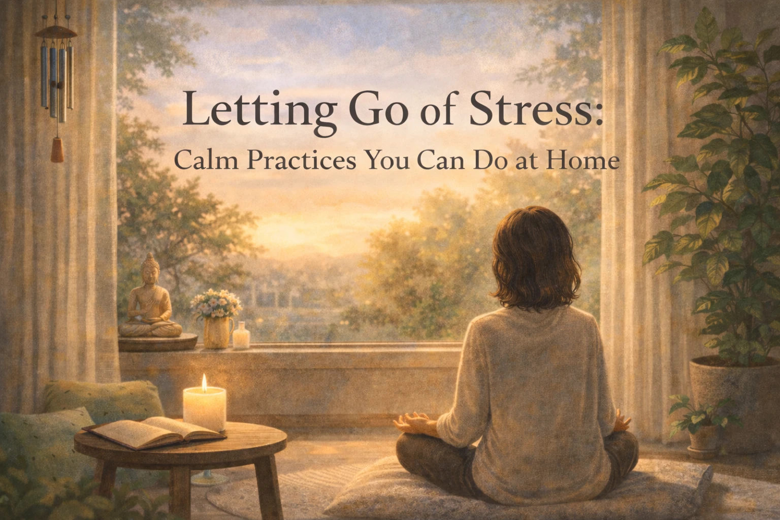 Letting go of stress with calm practices at home – peaceful interior for emotional wellbeing